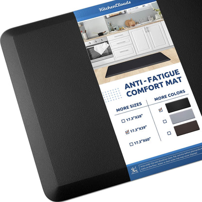 KitchenClouds Kitchen Mat Cushioned Anti Fatigue Rug 17.3"x28" Waterproof, Non Slip, Standing and Comfort Desk/Floor Mats for House Sink Office (Black)
