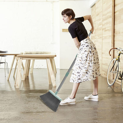 kelamayi Upgrade Broom and Dustpan Set, Self-Cleaning with Dustpan Teeth, Indoor&Outdoor Sweeping, Ideal for Dog Cat Pets Home Use, Stand Up Broom and Dustpan (Gray&Orange)