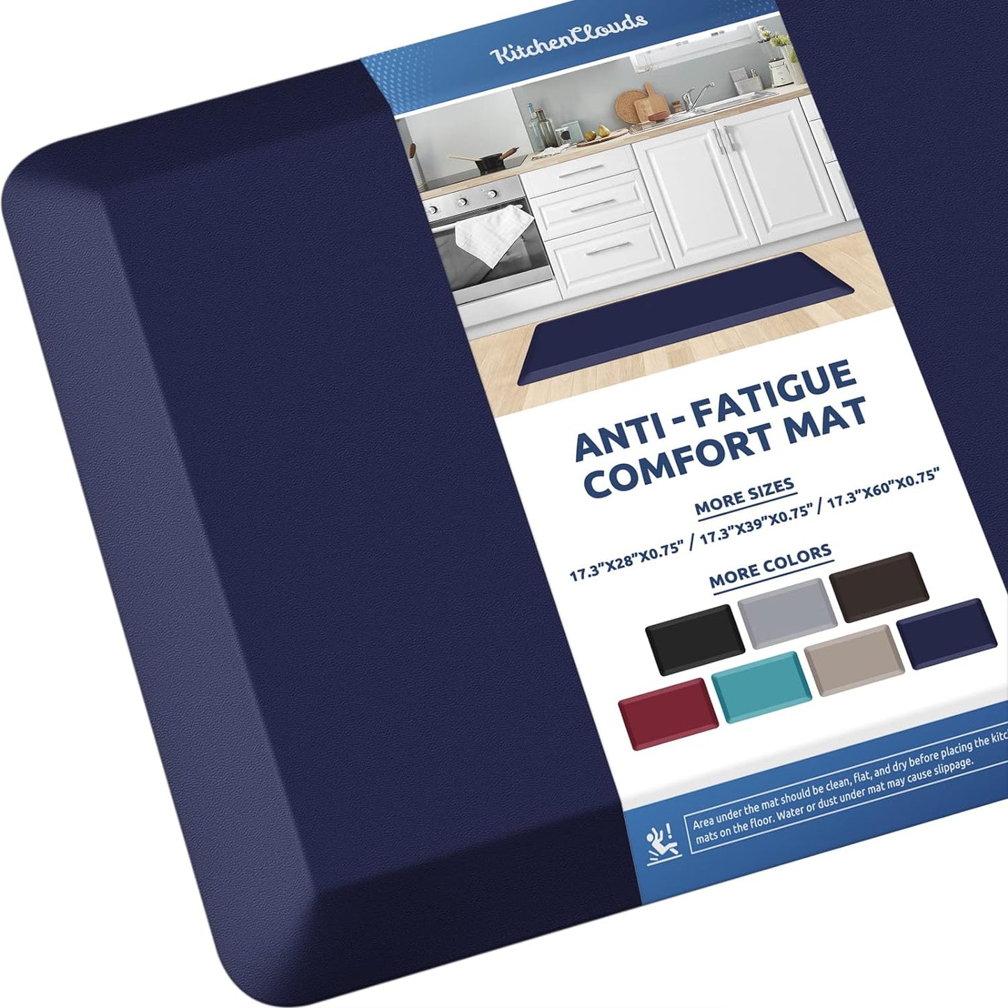 KitchenClouds Kitchen Mat Cushioned Anti Fatigue Rug 17.3"x28" Waterproof, Non Slip, Standing and Comfort Desk/Floor Mats for House Sink Office (Black)