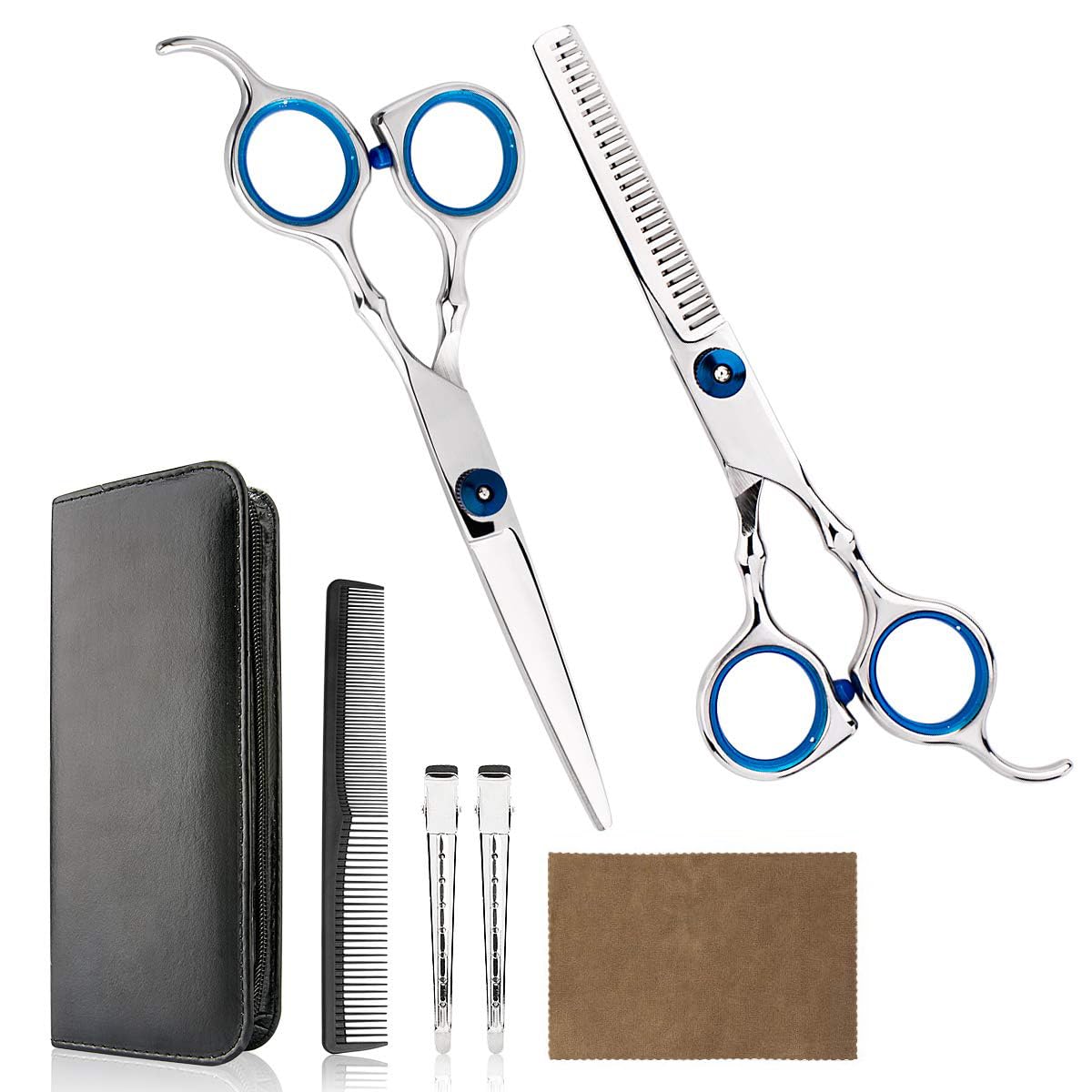 Hair Cutting Scissors Professional Home Haircutting Barber/Salon Thinning Shears Kit with Comb and Case for Men/Women (Silver)