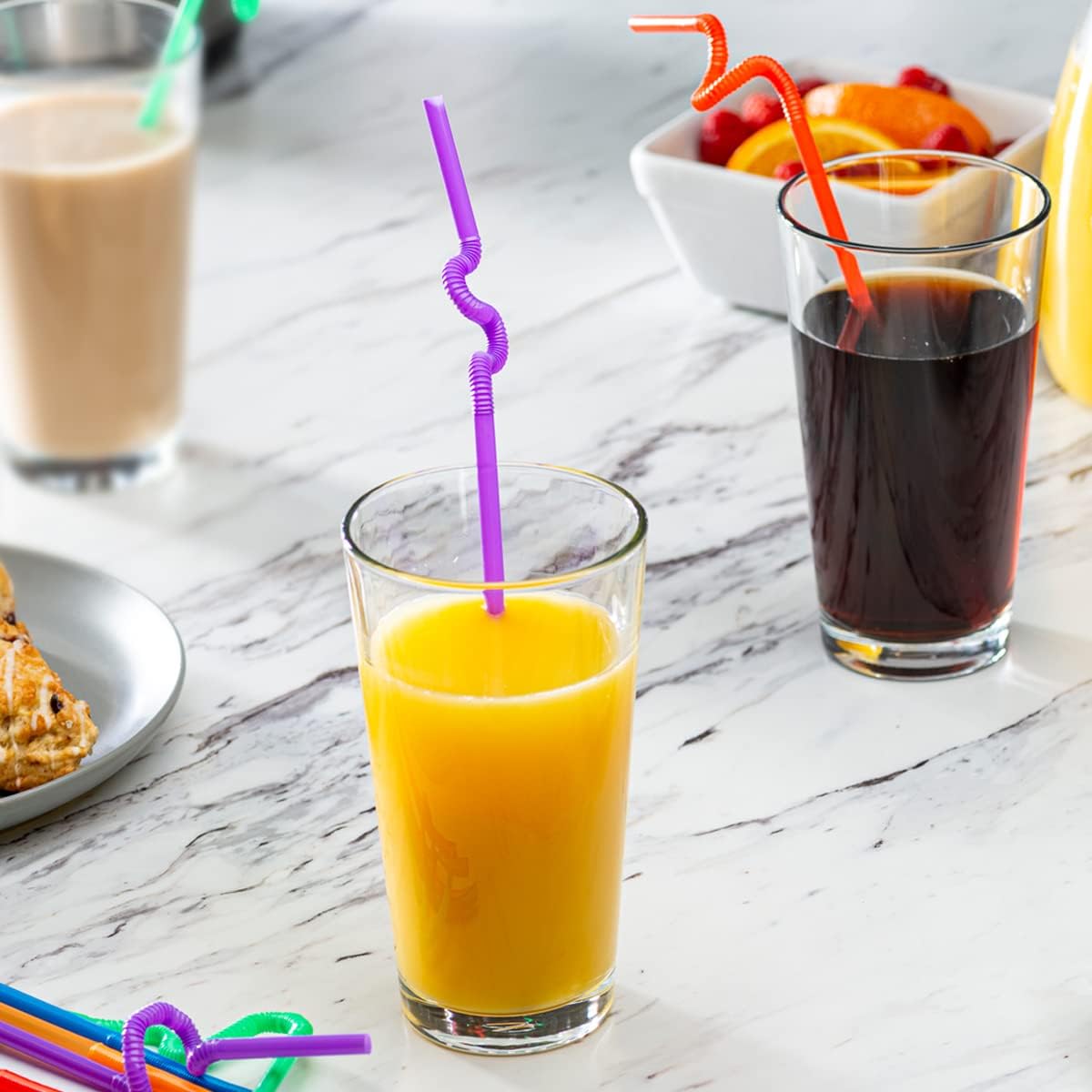 Comfy Package, [100 Count] Jumbo Plastic Smoothie Straws - 8.5" High - Assorted Colors