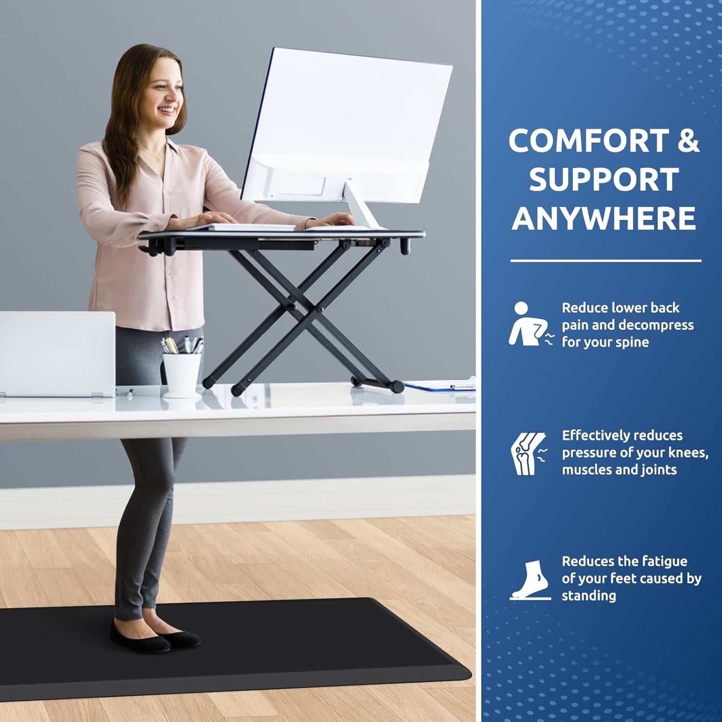 KitchenClouds Kitchen Mat Cushioned Anti Fatigue Rug 17.3"x28" Waterproof, Non Slip, Standing and Comfort Desk/Floor Mats for House Sink Office (Black)
