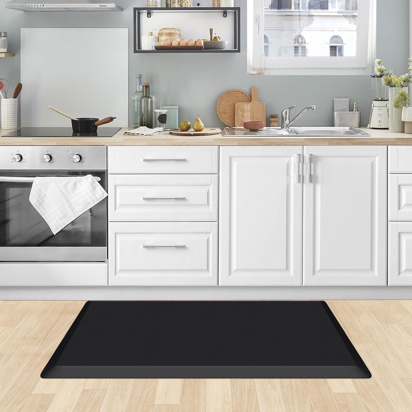 KitchenClouds Kitchen Mat Cushioned Anti Fatigue Rug 17.3"x28" Waterproof, Non Slip, Standing and Comfort Desk/Floor Mats for House Sink Office (Black)