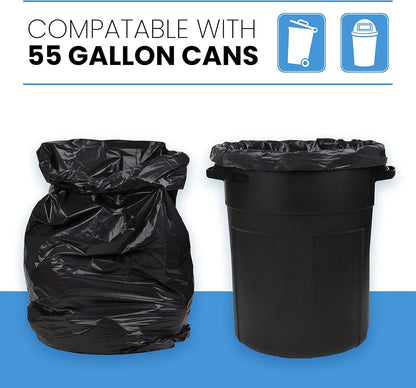 ToughBag 55 Gallon Trash Bags, 55-60 Gallon Trash Bags Heavy Duty (50 COUNT) - Large Black Trash Bags, 50-60 Gallon Garbage Bags for Contractors, Commercial, and Lawn, 35 x 55" - Made in USA