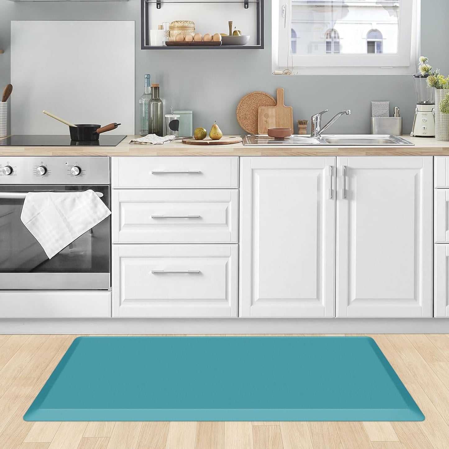 KitchenClouds Kitchen Mat Cushioned Anti Fatigue Rug 17.3"x28" Waterproof, Non Slip, Standing and Comfort Desk/Floor Mats for House Sink Office (Black)