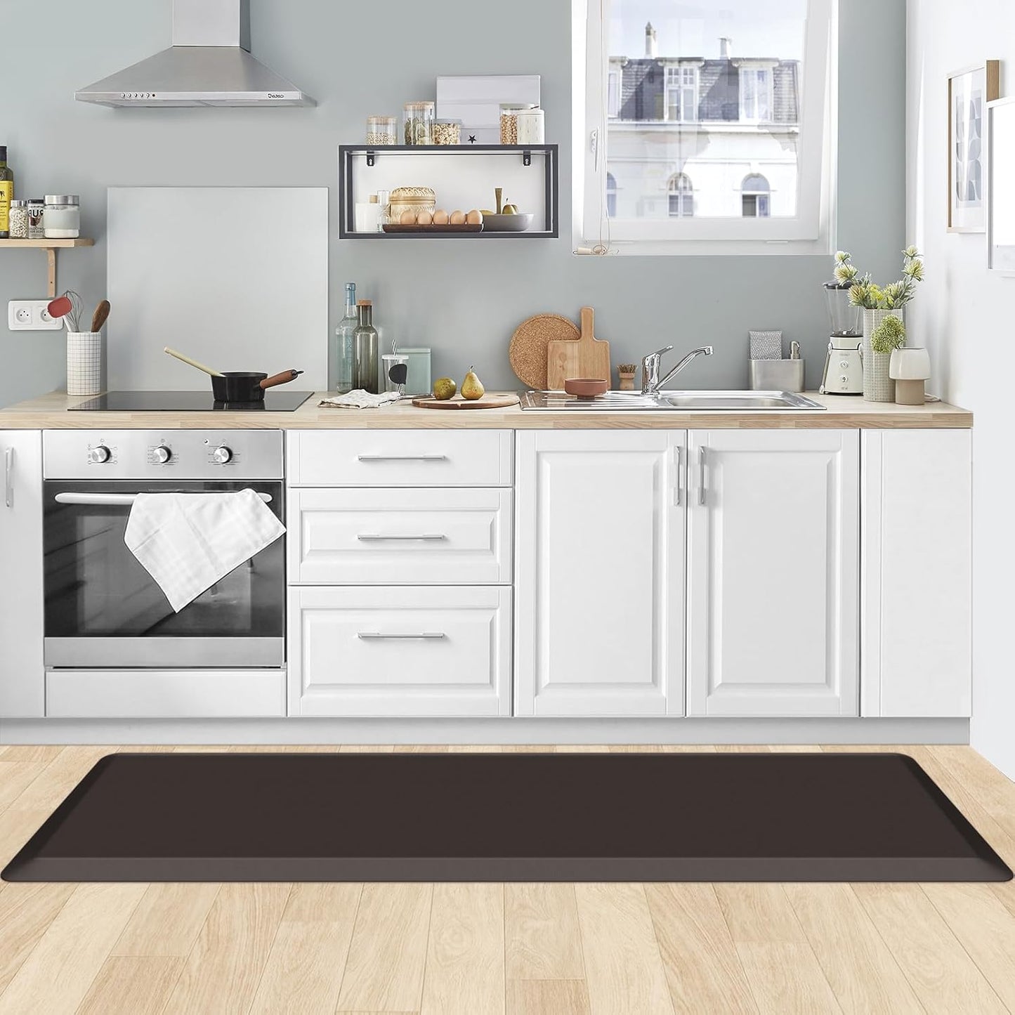 KitchenClouds Kitchen Mat Cushioned Anti Fatigue Rug 17.3"x28" Waterproof, Non Slip, Standing and Comfort Desk/Floor Mats for House Sink Office (Black)